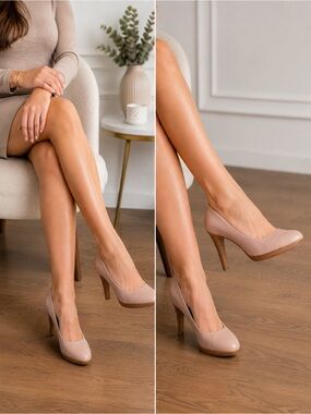 Nine West Nude Pink Leather Round Toe Platform Heels Pumps Women’s 9M